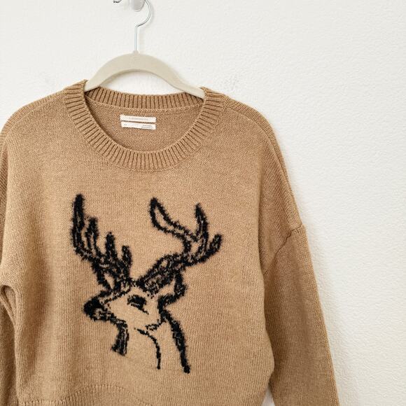 [Anthropologie] Brown Oh Deer Crew Neck Reindeer Sweater Holiday XSP XS Petite - Picture 6 of 11